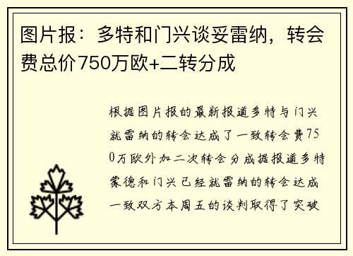 图片报：多特和门兴谈妥雷纳，转会费总价750万欧+二转分成